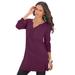 Plus Size Women's Y-Neck Ultimate Tunic by Roaman's in Dark Berry (Size 1X) Long Shirt