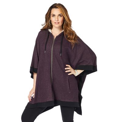 Plus Size Women's Hooded Zip Poncho by Roaman's in Dark Berry Marled (Size M/L) Hoodie