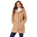 Plus Size Women's Hooded Textured Fleece Coat by Roaman's in Soft Camel (Size M)