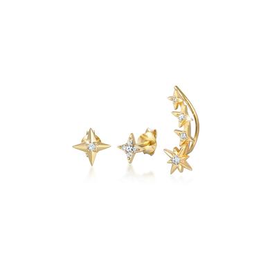 Elli Ear Climber Stecker Stern Set 925 Silber vergoldet, mit Kristallen von Swarovski® OneSize Damen Image