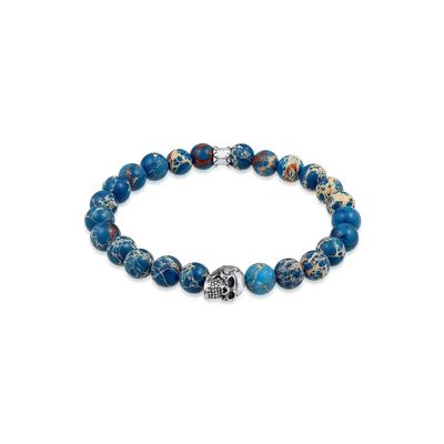 KUZZOI - Herren Totenkopf Blau-Gefärbter Achat 925 Silber Herrenschmuck 1 ct