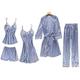 Chongmu Womens Pyjamas Sexy Lace Satin Sleepwear Solid Color Silk Robe Gown Set Home Wear 5pcs Nightdress V-Neck Cami Grey