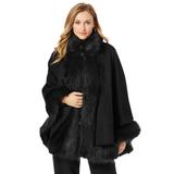 Plus Size Women's Faux Fur Trim Wool Cape by Jessica London in Black (Size 22/24) Wool Poncho Hook and Eye Closure