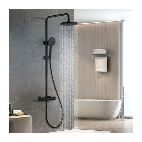 Duschsystem mit thermostat Schwarz Dusche Armatur Duschset mit xxl Kopfbrause, 3 Strahlarten