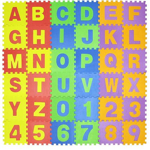 Wiltec - Puzzlematte 86tlg. Kinderteppich 3.2m² mit Buchstaben und Zahlen Schaumstoff Puzzlestücke