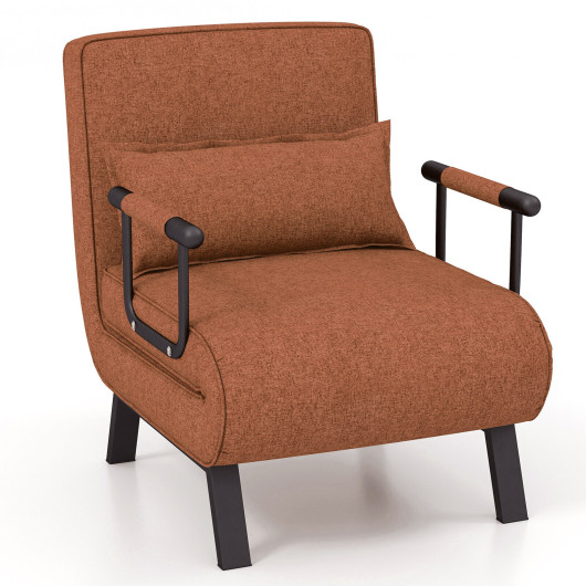 Costway Folding 6 Position Convertible Sleeper Bed Armchair Lounge Couch with Pillow-Brown