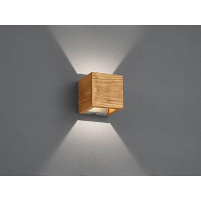 Kleine LED Up and Down Wandleuchte BRAD mit viereckigem Design aus Echtholz