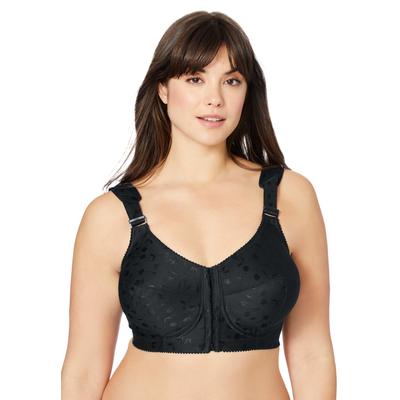 Plus Size Women's Jacquard Front-Close Wireless Bra by Elila in Black (Size 40 G)