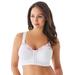 Plus Size Women's Front-Close Embroidered Wireless Posture Bra by Comfort Choice in White Floral (Size 48 C)