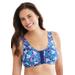 Plus Size Women's Cotton Front-Close Wireless Bra by Comfort Choice in Evening Blue Foliage (Size 40 D)