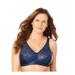 Plus Size Women's Front-Close Lace Wireless Posture Bra 5100565 by Exquisite Form in Navy (Size 42 C)