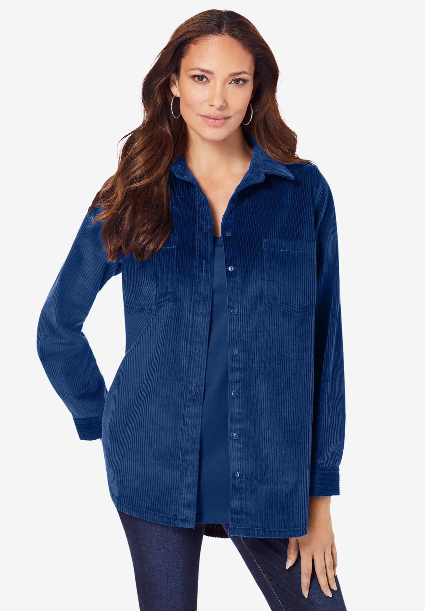 Plus Size Women's Corduroy Button-Front Shirt by Roaman's in Evening Blue (Size 30 W) Button Down