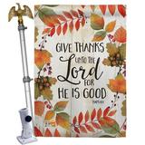 Breeze Decor Give Thanks unto the Lord 2-Sided Polyester 40 x 28 in. Flag Set in Green/Red | 40 H x 28 W in | Wayfair