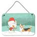 The Holiday Aisle® Fawn French Bulldog Snowman Christmas Hanging Prints Decorative Accent Metal in Green/Yellow | 8 H x 12 W x 0.03 D in | Wayfair