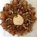 The Holiday Aisle® Harvest Wreath w/ White & Copper Wood Pumpkin Burlap/Deco Mesh in Brown/Yellow | 24 H x 24 W x 6 D in | Wayfair