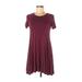 Lush Casual Dress - A-Line Scoop Neck Short Sleeve: Burgundy Solid Dresses - Women's Size X-Small