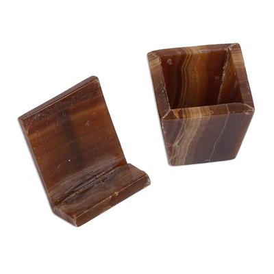 Sweet Molasses,'Warm Brown Onyx Office Accessory Set'
