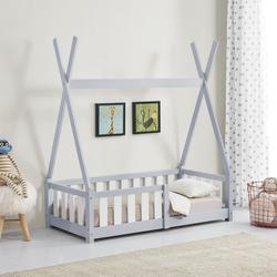 [en.casa] - Lit Tipi pour Enfants Helsingborg avec Grille de Sécurité Pin 140 x 70 cm Gris Clair
