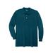 Men's Big & Tall Longer-Length Long-Sleeve Shrink-Less™ Piqué Polo by KingSize in Heather Midnight Teal (Size 7XL)