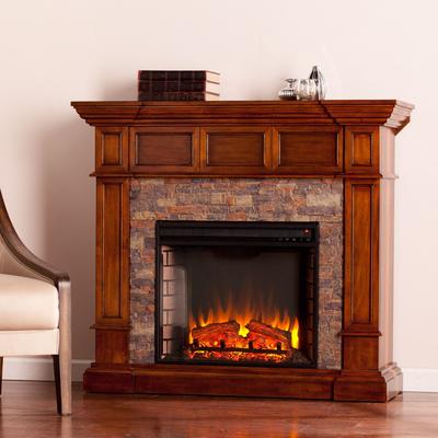 Merrimack Simulated Stone Convertible Electric Fireplace by SEI Furniture in Oak