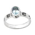 Pawprints,'Faceted Blue Topaz Sterling Silver Ring with Pawprint Motif'