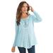 Plus Size Women's Lace Yoke Pullover by Roaman's in Blue Whisper (Size 1X) Sweater