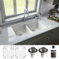 Karran Quartz 32-1/2" X 19-1/2" Double Bowl 50/50 Undermount Kitchen Sink Kit in Black/Gray/White | 9 H x 19.5 D in | Wayfair QU-710-WH-PK1