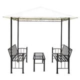 Arlmont & Co. Moa Gazebo Patio Pavilion w/ Table & Benches Sun Shelter Canopy Tent Metal/Soft-top in Black | 94.8 H x 98.4 W x 58.8 D in | Wayfair