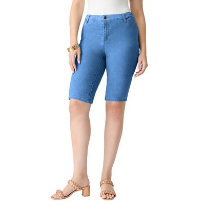 Plus Size Women's Classic Stretch Bermuda Short by Denim 24/7 by Roamans in Light Stonewash (Size 32 W)