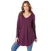 Plus Size Women's V-Neck Thermal Tunic by Roaman's in Dark Berry (Size 30/32) Long Sleeve Shirt