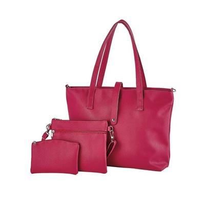 Haband Womens Faux Leather Bag Set: Tote, Crossbody Bag & Coin Purse, Raspberry, -