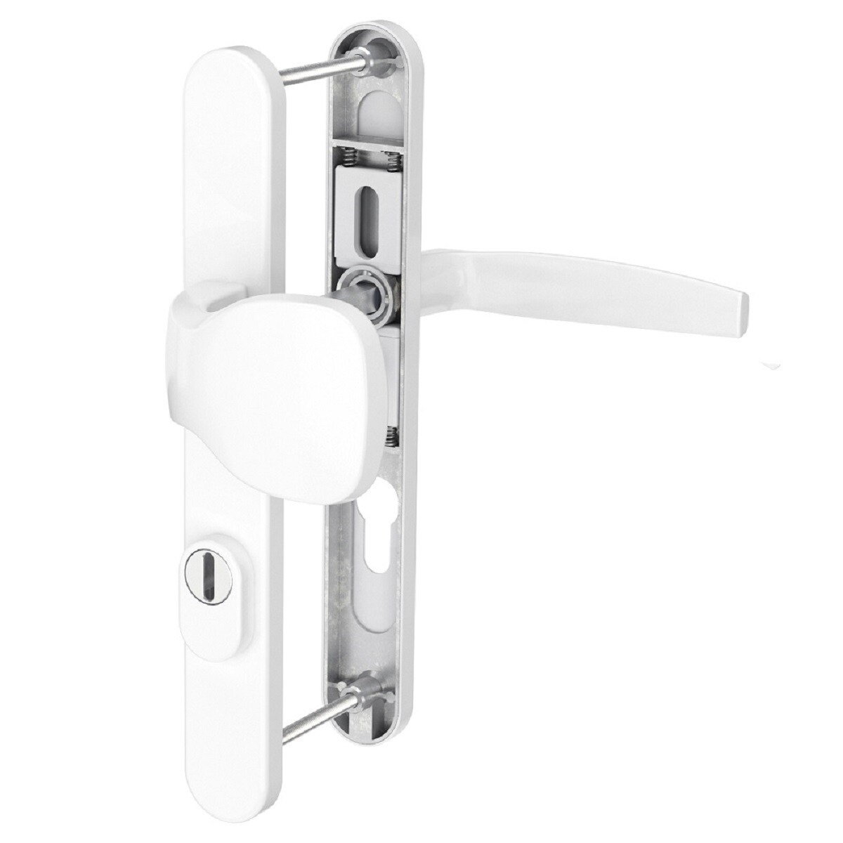 MS Beschläge Schmalrahmengarnitur Kernziehschutz Weiß PZ 92mm Knopf/Drücker TS 71-86mm Image