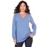 Plus Size Women's Embellished Pullover Sweater with Blouson Sleeves by Roaman's in Dusty Indigo (Size 22/24)