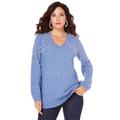Plus Size Women's Embellished Pullover Sweater with Blouson Sleeves by Roaman's in Dusty Indigo (Size 26/28)
