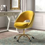 Kelly Clarkson Home Lourdes Task Chair w/ Ergonomic Design Upholstered/Velvet, Metal in Yellow | 35.55 H x 24 W x 23.5 D in | Wayfair