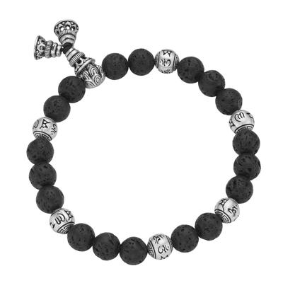 Giorgio Martello Milano - Armband Lavastein-Kugeln und tibetische Glücks-Symbole, Silber 925 Armbänder & Armreife 1 ct S