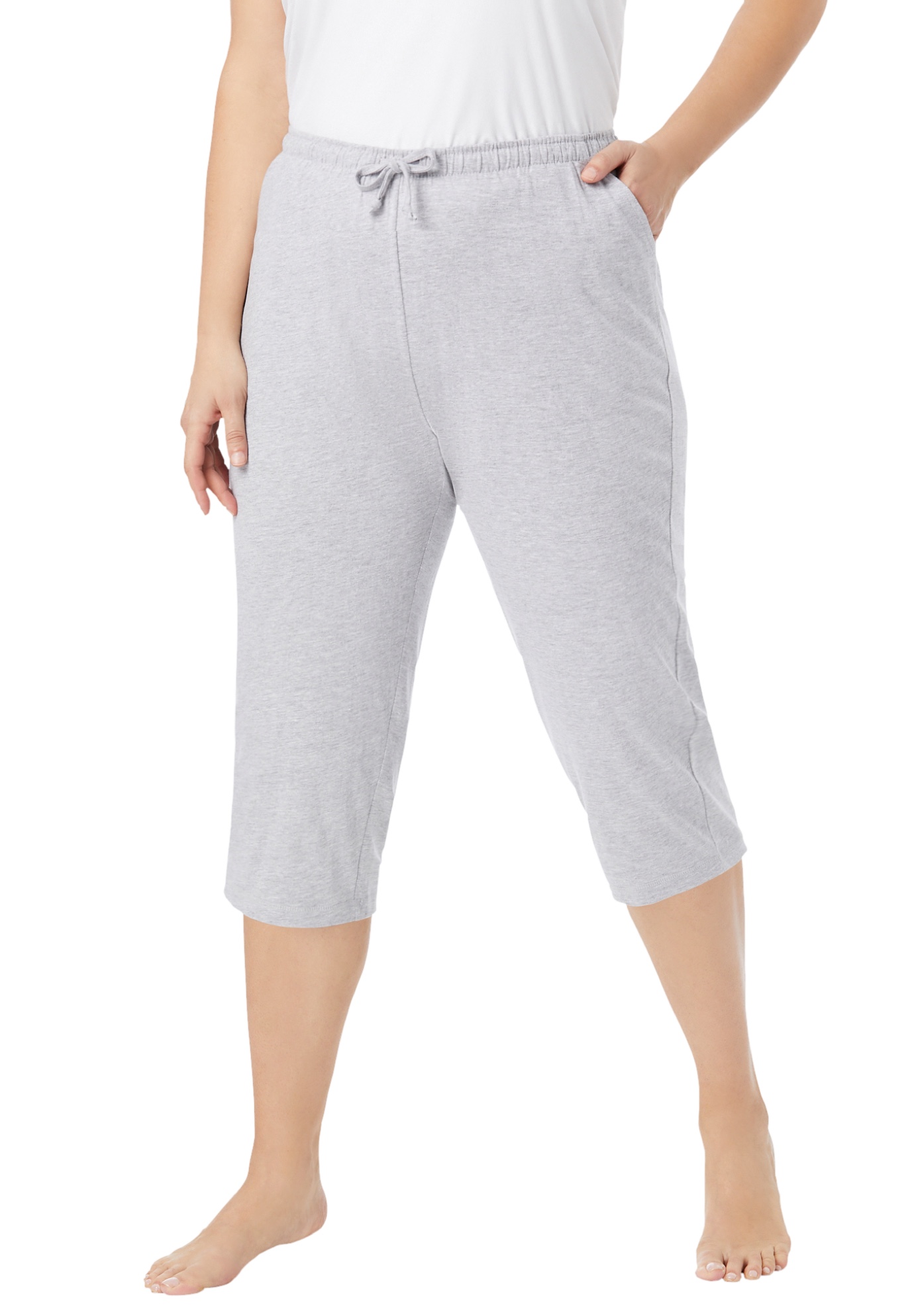 Plus Size Women's Knit Sleep Capri by Dreams & Co. in Heather Grey (Size M) Pajamas