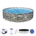 Bestway Power Steel™ Frame Pool, 610 x 132 cm, Komplett-Set mit Filterpumpe, rund, Stein-Optik