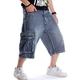 Sveizo Men's Loose Multi-Pockets Cropped Cargo Jeans Work Denim Shorts-44