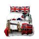 Loussiesd Home Bedding Set London Cityscape Duvet Cover Decoraive London Bridge Red Double Decker Bus Comforter Cover 3D Modern Famous City Bedspread Cover with 2 Pillow Shams Double Zipper