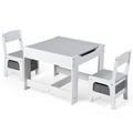 Costway Kids Table Chairs Set With Storage Boxes Blackboard Whiteboard Drawing-White