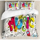 East Urban Home Music Pop Art Featured Doodle Style Musical Background w/ Instruments Sound Art Illustration Duvet Cover Set | Queen | Wayfair