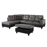 Brown Reclining Sectional - Ebern Designs Alantis 103.5" Wide Corner Sectional w/ Ottoman Faux Leather/Microfiber/Microsuede | Wayfair