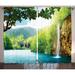 East Urban Home Waterfall Croatian Lake Landscape in Forest w/ Mountain View Background Artwork Graphic Print | 108 H in | Wayfair
