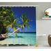 Ebern Designs Alexzandyr Tropical Exotic Maldives Beach w/ Palms Paradise Coast Vacation Scenery Single Shower Curtain | 75 H x 69 W in | Wayfair