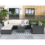 Sol 72 Outdoor™ Hillcroft 8 Piece Rattan Sectional Seating Group w/ Cushions Synthetic Wicker/Wood/All - Weather Wicker/Wicker/Rattan | Wayfair
