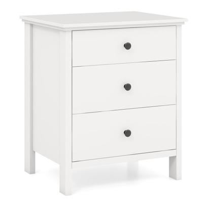 Costway 3-Drawer Wooden Nightstand for Living Room Bedroom-White