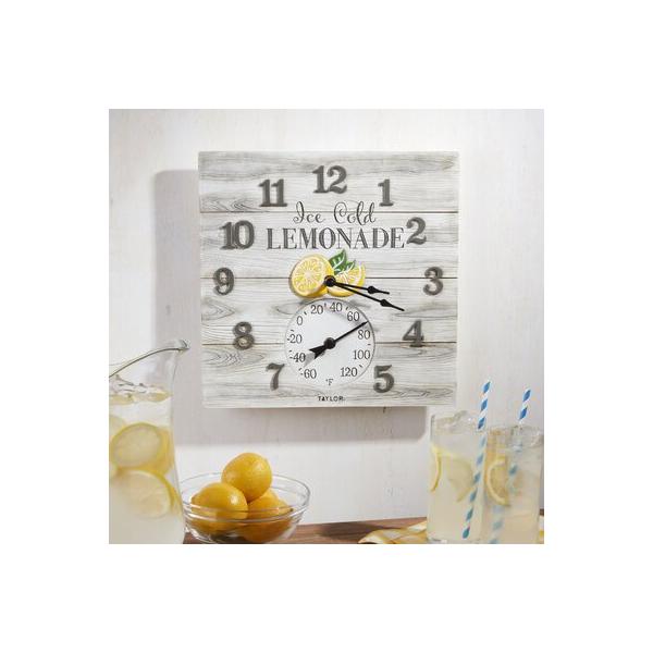 taylor-precision-products,-lemonade-poly-resin-clock---thermometer,-14-inch,-multi-color-|-14-h-x-14-w-x-2-d-in-|-wayfair-5265972/