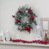 Northlight Seasonal Flocked Mixed Pine w/ Ornaments & Berries Artificial Christmas Wreath 24-Inch Unlit in Green | 24 H x 24 W x 24 D in | Wayfair