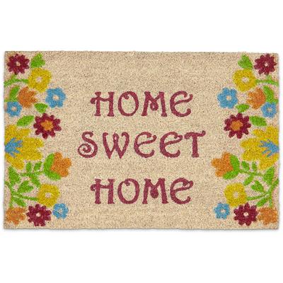 Zerbino Ingresso Casa, 60x40 cm, home sweet home con Fiori, Fibra di Cocco, Indoor & Outdoor,